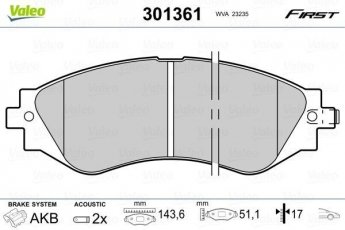 Купить 301361 Valeo Тормозные колодки передние Epica (2.0, 2.0 D) с датчиком износа
