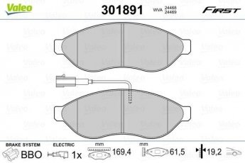 Купить 301891 Valeo Тормозные колодки передние Boxer (2.2, 3.0) вкл. датчик износа, с интегрированным контактом датчика износа