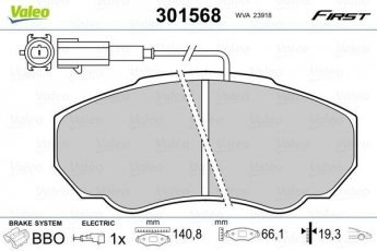 Купить 301568 Valeo Тормозные колодки передние Боксер (2.0, 2.2, 2.8) с датчиком износа