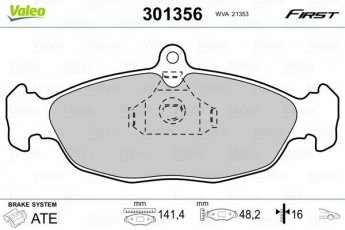 Купить 301356 Valeo Тормозные колодки передние Combo (1.2, 1.4, 1.7) без датчика износа