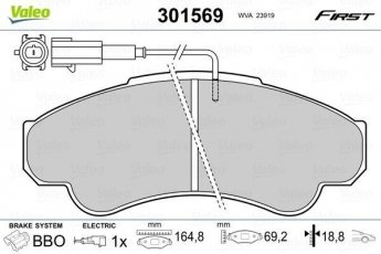 Купить 301569 Valeo Тормозные колодки передние Боксер (2.0, 2.2, 2.8) с датчиком износа