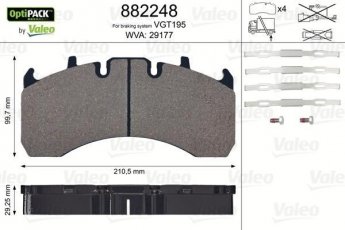 Купить 882248 Valeo Тормозные колодки задние Volvo FH (12.8, 16.1) без датчика износа