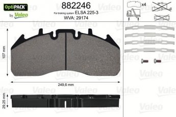Купить 882246 Valeo Тормозные колодки передние Volvo FH (12.8, 16.1) без датчика износа
