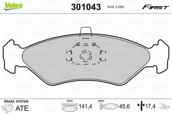 Купить 301043 Valeo Тормозные колодки передние Escort 7 1.4 без датчика износа