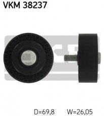 Купити VKM 38237 SKF Ролик приводного ременя БМВ Е81 (116 i, 118 i), D-зовнішній: 69,8 мм, ширина 26 мм