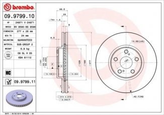 Купити 09.9799.11 Brembo Гальмівні диски Авенсіс Т25 (1.6 VVT-i, 1.8, 2.2 TD)