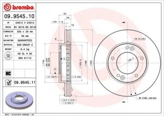 Купить 09.9545.10 Brembo Тормозные диски Sorento (2.4, 2.5 CRDi, 3.5 V6 4WD)