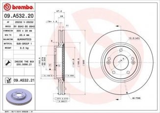 Купить 09.A532.20 Brembo Тормозные диски Veloster 1.6 T-GDI