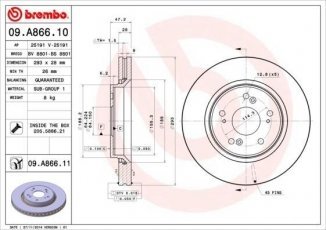 Купить 09.A866.10 Brembo Тормозные диски CR-V (1.6, 2.0, 2.2, 2.4)