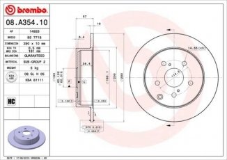 Купить 08.A354.10 Brembo Тормозные диски Corolla (1.6, 1.8, 2.0, 2.2)