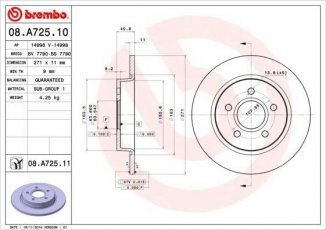 Купить 08.A725.10 Brembo Тормозные диски Focus 3 (0.0, 1.0, 1.5, 1.6, 2.0)