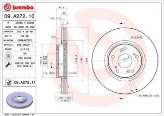 Купить 09.A272.11 Brembo Тормозные диски Accord (2.0, 2.2, 2.4)