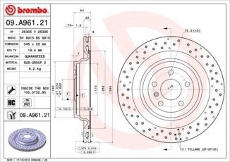 Купить 09.A961.21 Brembo Тормозные диски GL-CLASS ГЛЕ (2.1, 3.0, 4.7, 5.5)