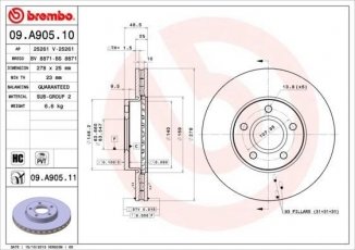 Купить 09.A905.10 Brembo Тормозные диски C-Max 2 (1.0, 1.5, 1.6)