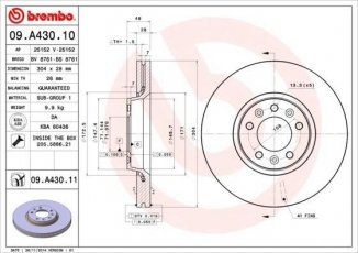 Купити 09.A430.10 Brembo Гальмівні диски Пежо 407 (2.0 HDi, 2.0 HDi 135)