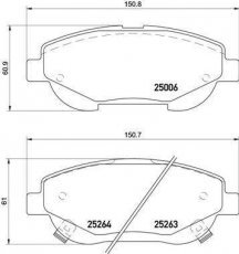 Купити P 83 148 Brembo Гальмівні колодки передні Avensis T27 (2.0 D-4D, 2.2 D-4D) с звуковым предупреждением износа