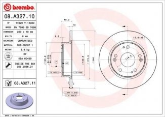 Купити 08.A327.11 Brembo Гальмівні диски Аккорд (2.0, 2.2 i-CTDi, 2.4)