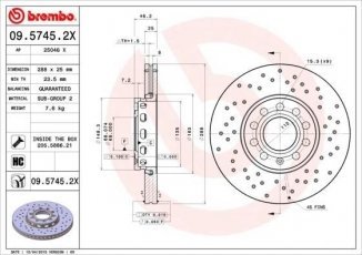 Купить 09.5745.2X Brembo Тормозные диски Суперб (1.8 T, 1.9 TDI, 2.0)