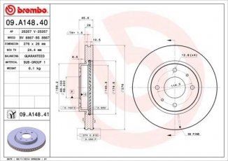 Купить 09.A148.41 Brembo Тормозные диски Mitsubishi