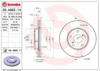 Купить 09.A865.11 Brembo Тормозные диски Corolla 1.4 D-4D