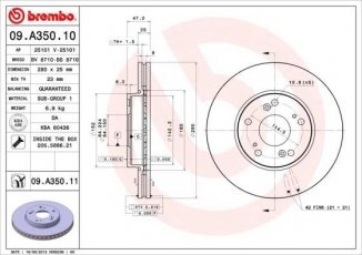 Купить 09.A350.10 Brembo Тормозные диски Accord (2.0, 2.4)