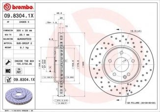 Купити 09.8304.1X Brembo Гальмівні диски ЦЛ Класс СЛК (200 Kompressor, 230 Kompressor, 320)