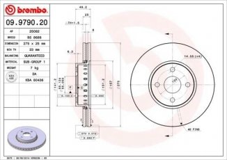 Купити 09.9790.20 Brembo Гальмівні диски Королла (120, 140, 150) (1.8 VVT-i, 2.0 D-4D)