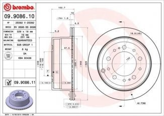 Купить 09.9086.11 Brembo Тормозные диски Land Cruiser 100 (4.2 D, 4.2 TD, 4.7)