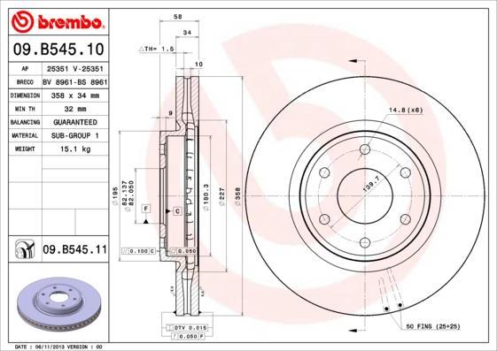 Гальмівний диск 09.B545.11 Brembo фото 1