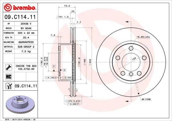 Купити 09.C114.11 Brembo Гальмівні диски БМВ Ф30 (Ф30, Ф31, Ф35, Ф80) (1.5, 1.6, 2.0)