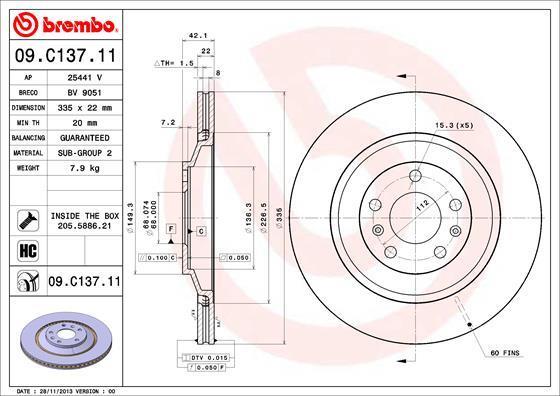 Купить 09.C137.11 Brembo Тормозные диски Audi A8