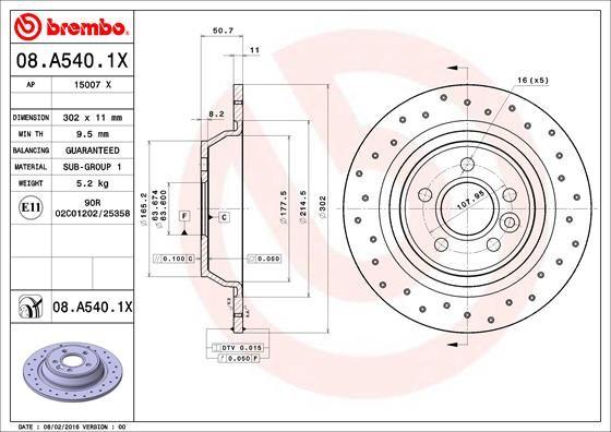 Купити 08.A540.1X Brembo Гальмівні диски Фокус 2 (2.5 RS, 2.5 RS 500, 2.5 ST)