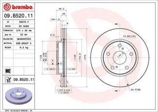 Купить 09.B520.11 Brembo Тормозные диски Prius 1.8 Hybrid