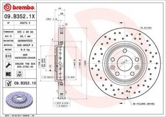 Купить 09.B352.1X Brembo Тормозные диски Лагуну 3 (2.0, 3.0, 3.5)