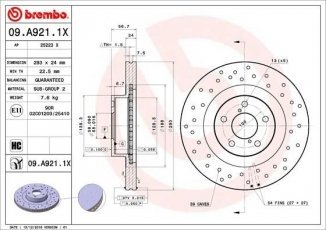 Купить 09.A921.1X Brembo Тормозные диски Legacy (2.0, 2.5)