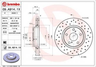 Купить 09.A914.1X Brembo Тормозные диски Аурис (2.0 D-4D, 2.2 D)
