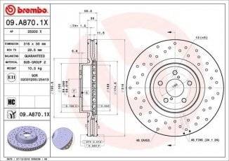 Купить 09.A870.1X Brembo Тормозные диски Forester (2.0 D, 2.0 XT)