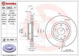 Купить 09.C652.11 Brembo Тормозные диски Мазда 3 БМ (1.5 D, 2.0, 2.2 D)