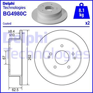 Купить BG4980C DELPHI Тормозные диски Korando (2.0, 2.0 e-XDi, 2.2 Xdi)