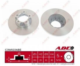 Купить C3W022ABE ABE Тормозные диски Фольксваген ЛТ (35, 55) (2.0, 2.4)