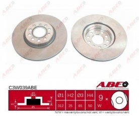 Купить C3W039ABE ABE Тормозные диски Ауди Ку2 (1.0, 1.4, 1.6, 2.0)