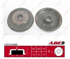 Купить C60310ABE ABE Тормозной барабан Kia Rio (1.3, 1.4, 1.5, 1.6)