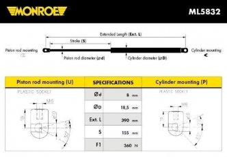 Купить ML5832 MONROE Амортизатор капота X-Type (2.0, 2.1, 2.2, 2.5, 3.0)