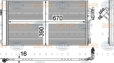 Купить 8FC 351 343-004 Behr Hella Радиатор кондиционера Виано W639 (2.1, 3.0, 3.2, 3.5, 3.7)