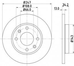 Купити 8DD 355 106-191 Behr Hella Гальмівні диски Пежо 206 (1.0, 1.1, 1.4, 1.9)
