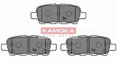 Купить JQ1013386 KAMOKA Тормозные колодки задние Колеос (2.0 dCi, 2.5) с звуковым предупреждением износа