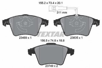 Купить 2346901 TEXTAR Тормозные колодки передние Туарег 2.5 R5 TDI с датчиком износа