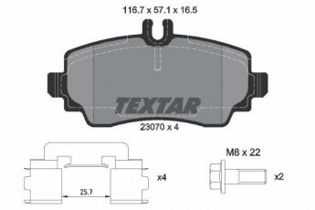 Купити 2307004 TEXTAR Гальмівні колодки передні A-Class W168 (1.4, 1.6, 1.7, 1.9, 2.1) подготовлено для датчика износа колодок