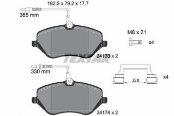 Купить 2413301 TEXTAR Тормозные колодки передние Citroen C5 3 (2.2, 2.7, 2.9) с датчиком износа