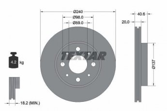 Купить 92118003 TEXTAR Тормозные диски Fiat 500 (1.2, 1.3 D Multijet)